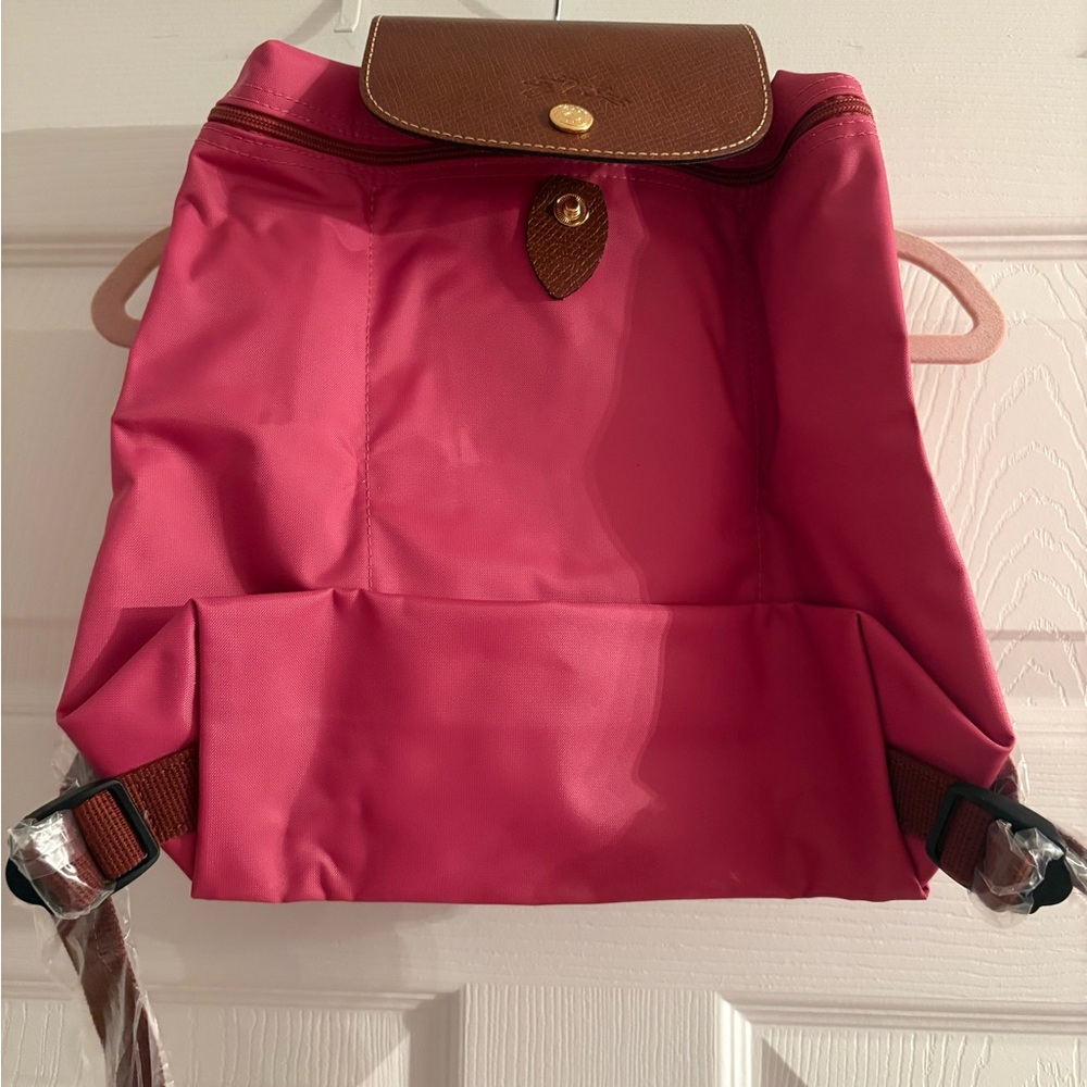 Longchamp Fuchsia Backpack with Chocolate Details